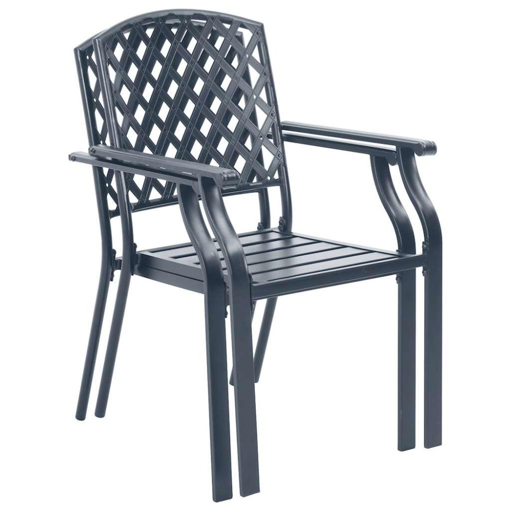 Vidaxl Stackable Patio Chairs 2 Pcs Steel Black