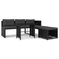 Vidaxl 4 Piece Patio Lounge Set Poly Rattan Black