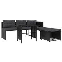 Vidaxl 4 Piece Patio Lounge Set Poly Rattan Black