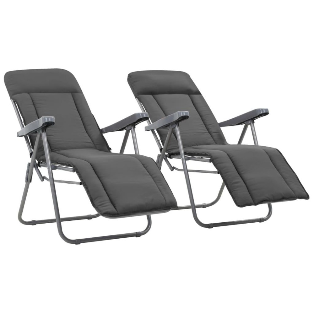 vidaXL Folding Patio Chairs with Cushions 2 pcs Gray