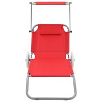 vidaXL Folding Sun Lounger with Canopy and Wheels Steel Red