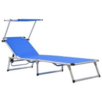 vidaXL Folding Sun Lounger with Roof Aluminum and Textilene Blue