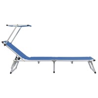 vidaXL Folding Sun Lounger with Roof Aluminum and Textilene Blue