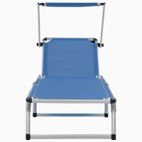 vidaXL Folding Sun Lounger with Roof Aluminum and Textilene Blue