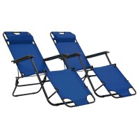 vidaXL Folding Sun Loungers 2 pcs with Footrests Steel Blue