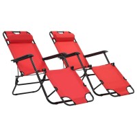 vidaXL Folding Sun Loungers 2 pcs with Footrests Steel Red