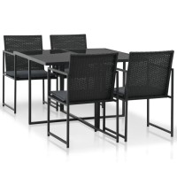 Vidaxl 5 Piece Patio Dining Set With Cushions Poly Rattan Black