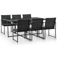 Vidaxl 7 Piece Patio Dining Set With Cushions Poly Rattan Black