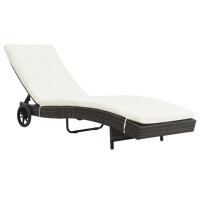 vidaXL Sun Lounger with Wheels and Cushion Poly Rattan Brown