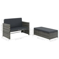 2 Piece Garden Lounge Set With Cushions Poly Rattan Gray