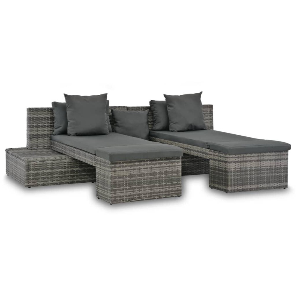 vidaXL 4 Piece Garden Lounge Set with Cushions Poly Rattan Gray