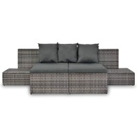 vidaXL 4 Piece Garden Lounge Set with Cushions Poly Rattan Gray