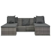 vidaXL 4 Piece Garden Lounge Set with Cushions Poly Rattan Gray