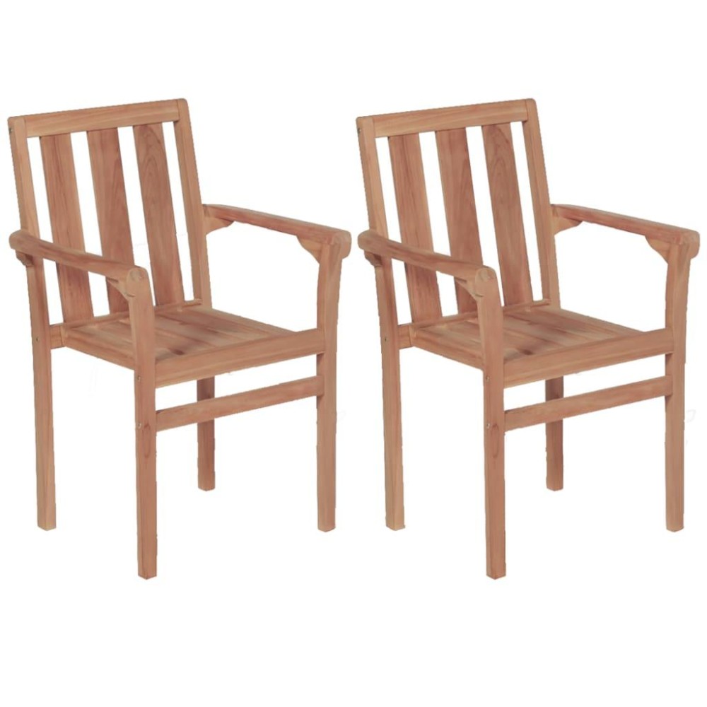 vidaXL Stacking Patio Chairs 2 pcs Solid Teak Wood