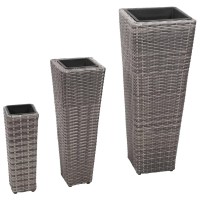 vidaXL Garden Raised Beds 3 pcs Poly Rattan Gray