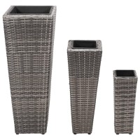 vidaXL Garden Raised Beds 3 pcs Poly Rattan Gray