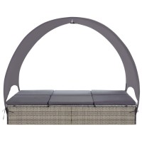 Vidaxl Double Sun Lounger With Canopy Poly Rattan Gray