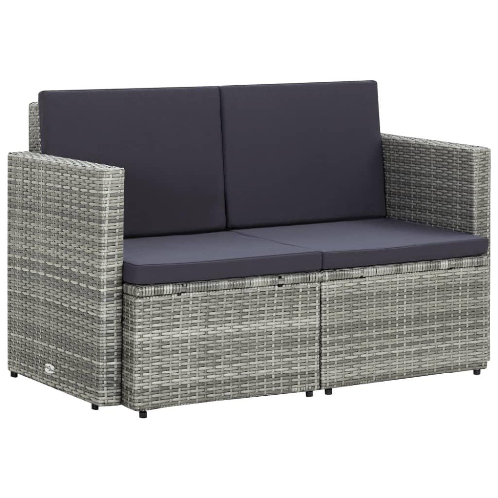 Vidaxl 2 Seater Patio Sofa With Cushions Gray Poly Rattan