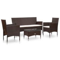 Vidaxl 4 Piece Patio Lounge Set With Cushions Poly Rattan Brown