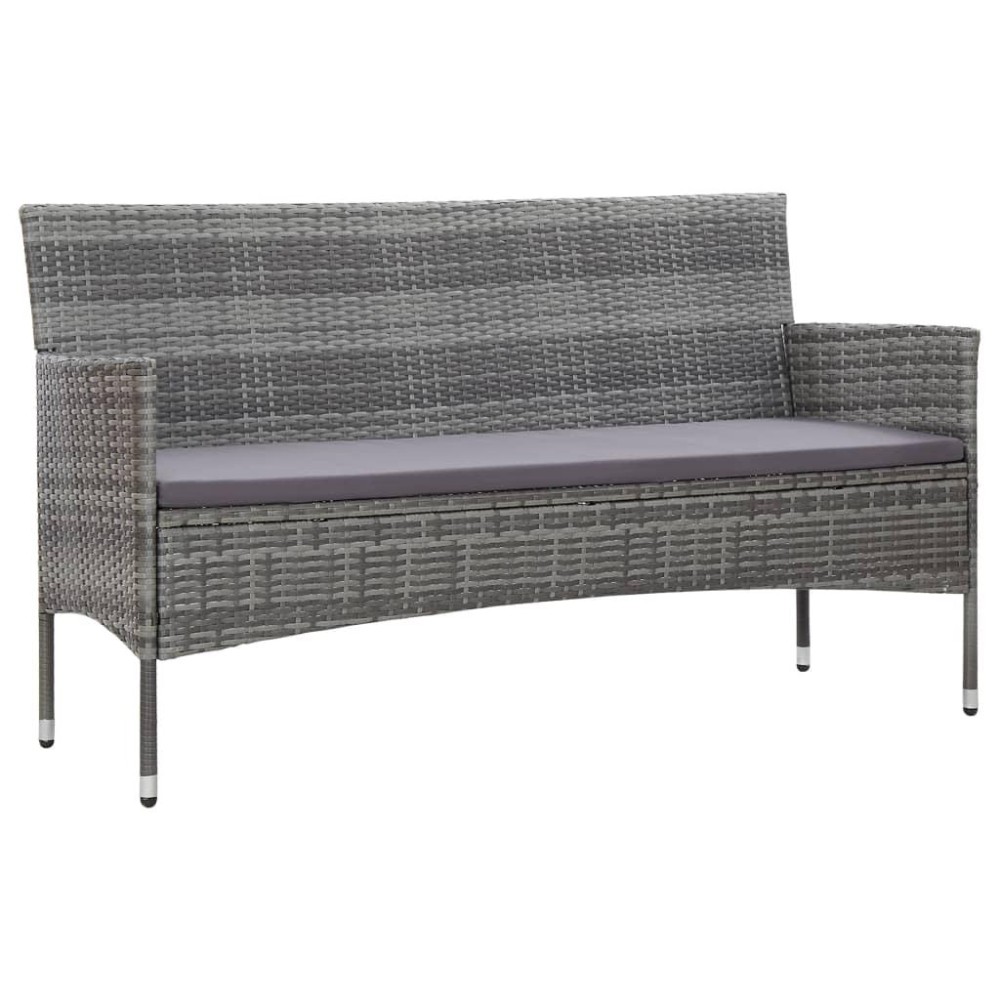 Vidaxl 3-Seater Patio Sofa With Cushions Gray Poly Rattan