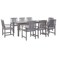 vidaXL 9 Piece Patio Dining Set Gray Solid Acacia Wood