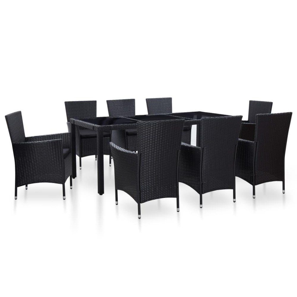 Vidaxl 9 Piece Patio Dining Set Poly Rattan Black