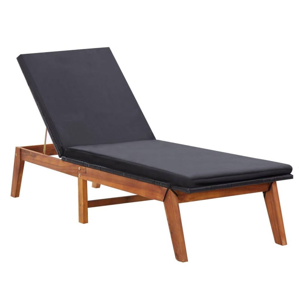 Vidaxl Sun Lounger With Cushion Poly Rattan And Solid Acacia Wood