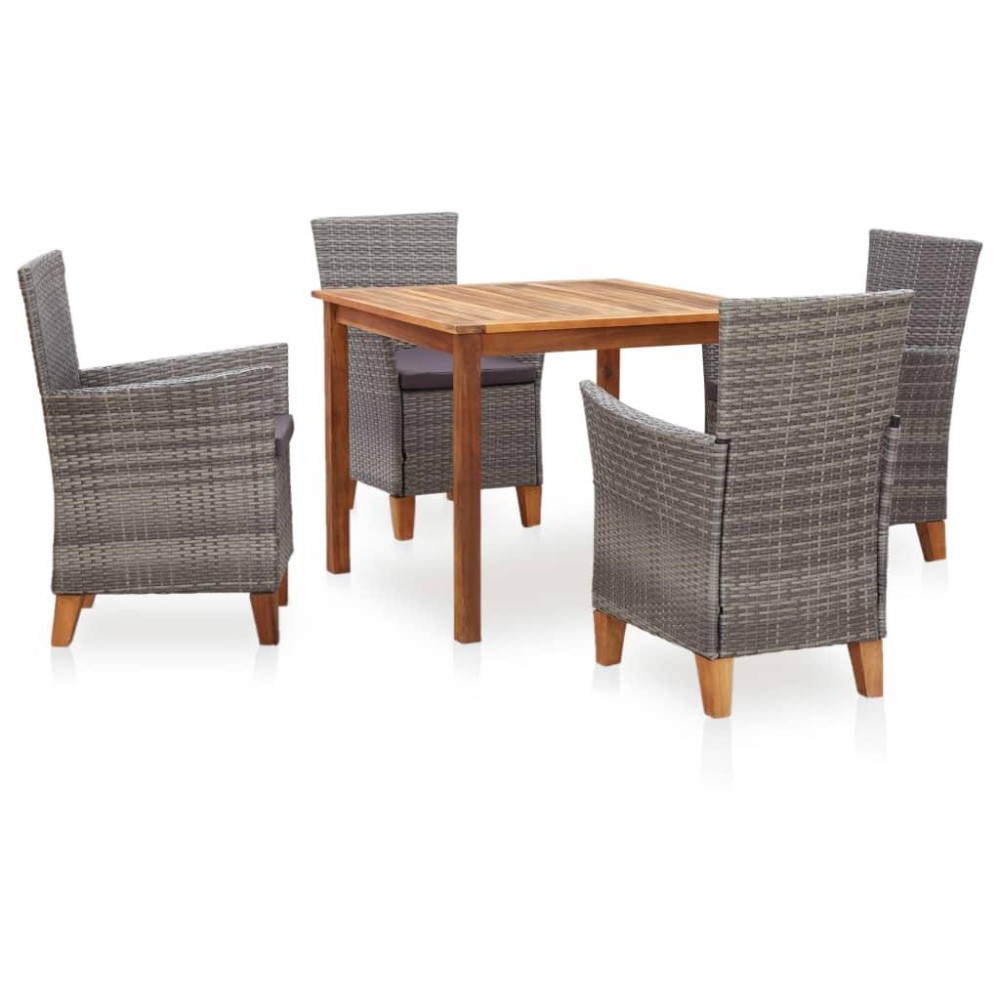 Vidaxl 5 Piece Dining Set Poly Rattan And Solid Acacia Wood Gray