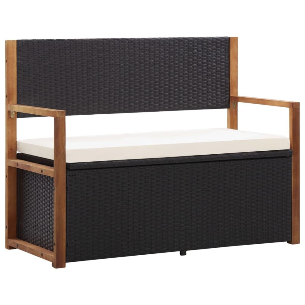 Vidaxl Storage Bench 43.3 Poly Rattan And Solid Acacia Wood Black