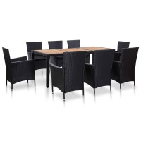 Vidaxl 9 Piece Patio Dining Set With Cushions Poly Rattan Black