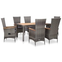 vidaXL 7 Piece Patio Dining Set with Cushions Poly Rattan Gray