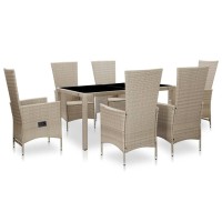 Vidaxl 7 Piece Patio Dining Set With Cushions Poly Rattan Beige