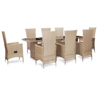 vidaXL 9 Piece Patio Dining Set with Cushions Poly Rattan Beige