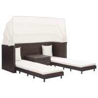 Vidaxl Extendable 3-Seater Sofa Bed With Roof Poly Rattan Brown