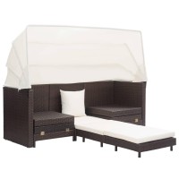 Vidaxl Extendable 3-Seater Sofa Bed With Roof Poly Rattan Brown