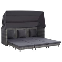 Vidaxl Extendable 3-Seater Sofa Bed With Roof Poly Rattan Gray