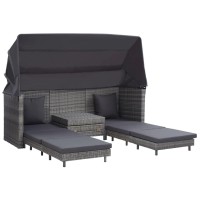 Vidaxl Extendable 3-Seater Sofa Bed With Roof Poly Rattan Gray