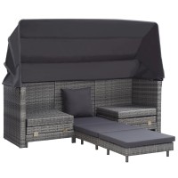 Vidaxl Extendable 3-Seater Sofa Bed With Roof Poly Rattan Gray