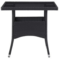 Vidaxl Patio Dining Table Black Poly Rattan And Glass