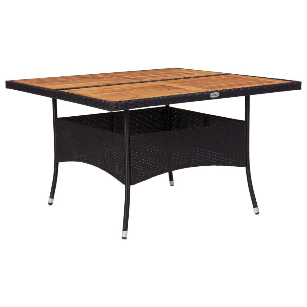 vidaXL Patio Dining Table Black Poly Rattan and Solid Acacia Wood