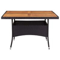 vidaXL Patio Dining Table Black Poly Rattan and Solid Acacia Wood