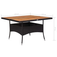 vidaXL Patio Dining Table Black Poly Rattan and Solid Acacia Wood