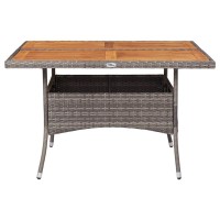 vidaXL Patio Dining Table Gray Poly Rattan and Solid Acacia Wood