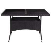 Vidaxl Patio Dining Table Black Poly Rattan And Glass