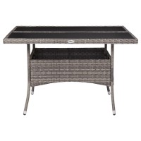 Vidaxl Patio Dining Table Gray Poly Rattan And Glass