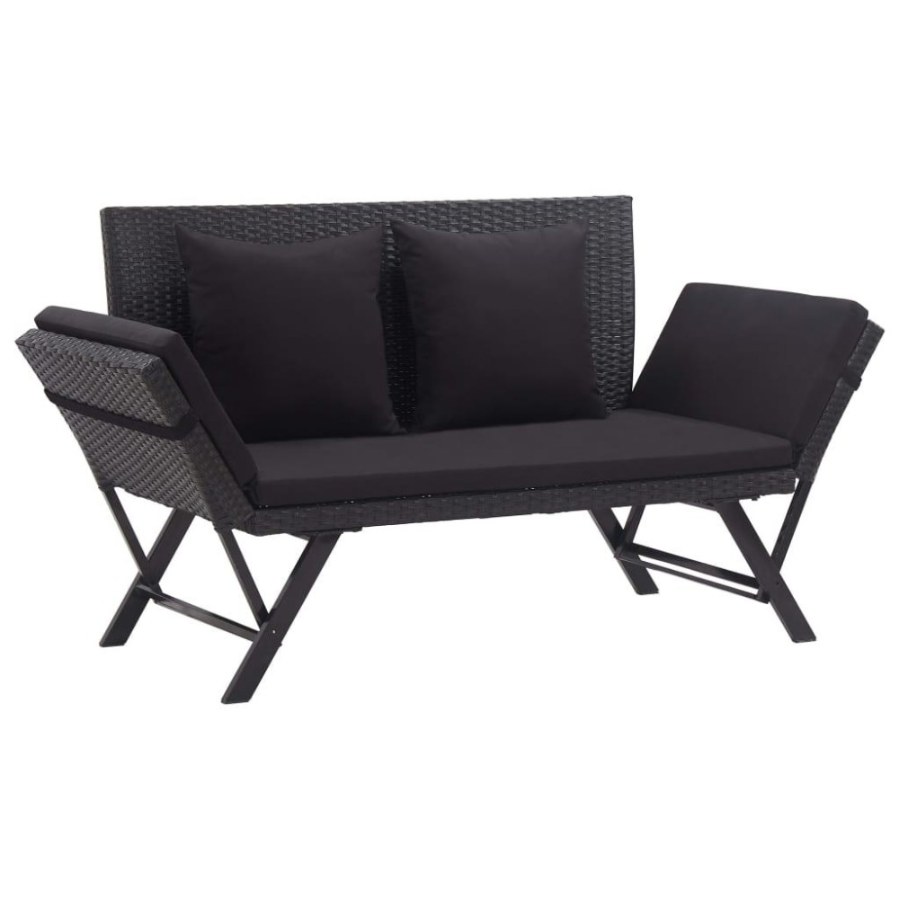 Vidaxl Patio Bench With Cushions 69.3 Black Poly Rattan