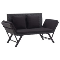 Vidaxl Patio Bench With Cushions 69.3 Black Poly Rattan