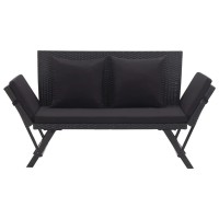 Vidaxl Patio Bench With Cushions 69.3 Black Poly Rattan