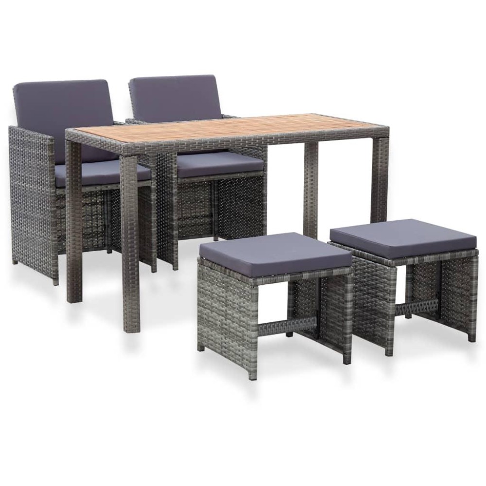 vidaXL 5 Piece Patio Dining Set Poly Rattan and Acacia Wood Anthracite