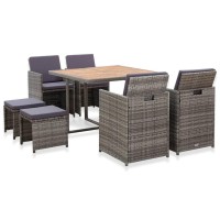 vidaXL 9 Piece Patio Dining Set Poly Rattan and Acacia Wood Anthracite